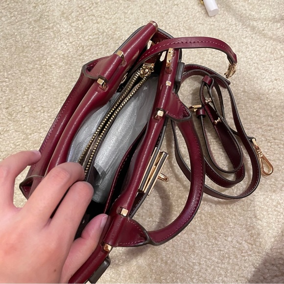 Michael Kors Tatiana Deep Fuchsia Silver Trim Leather Top Handles Mini Satchel - Picture 6 of 7